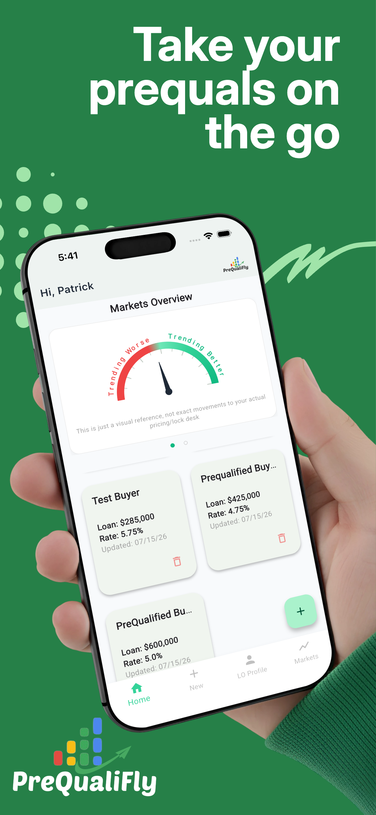 PreQualiFly on iPad — markets, buyer profiles, and prequal tools
