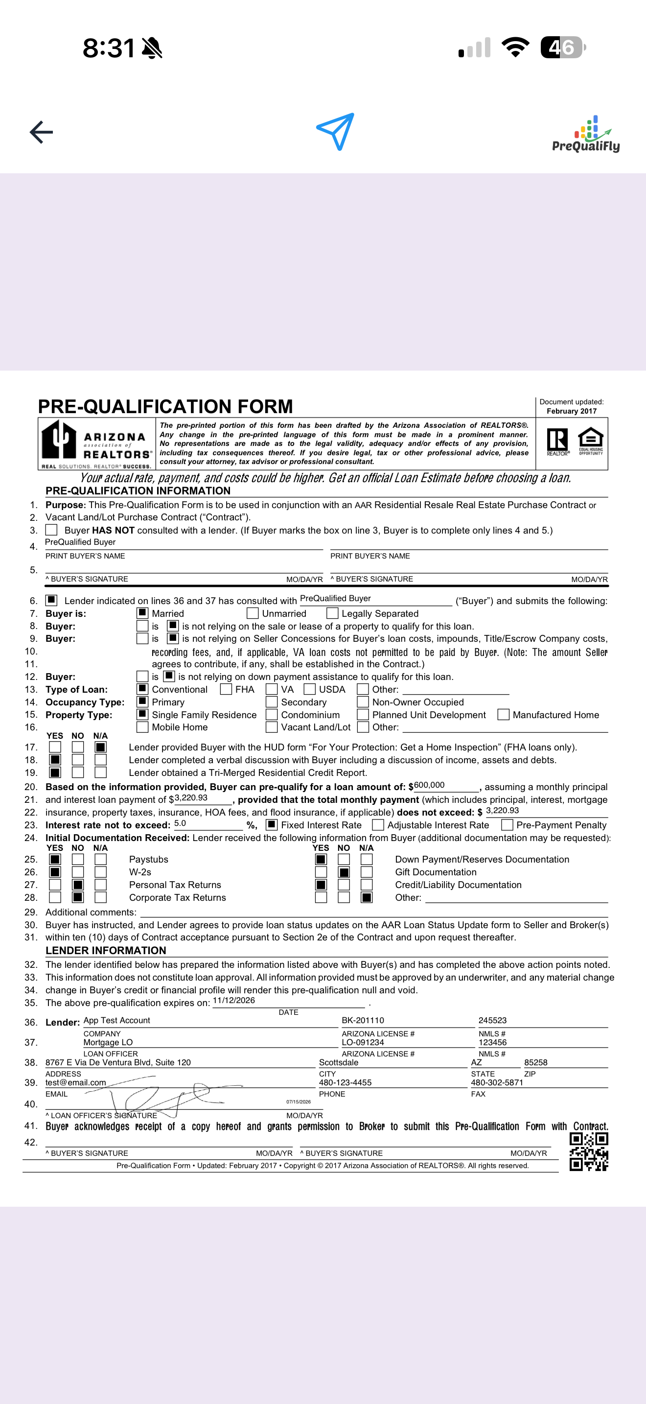 Signed prequalification PDF in PreQualiFly