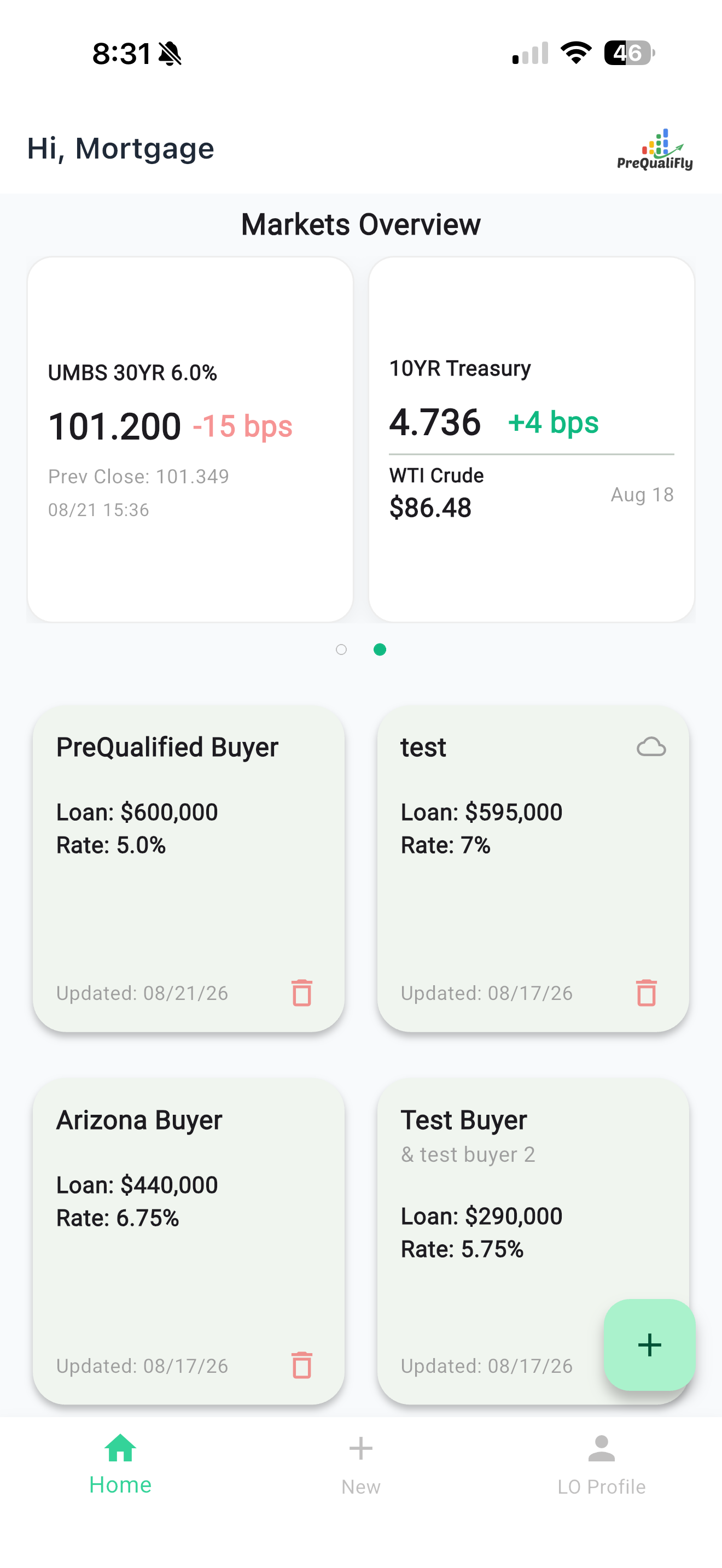 Market tracking cards on PreQualiFly